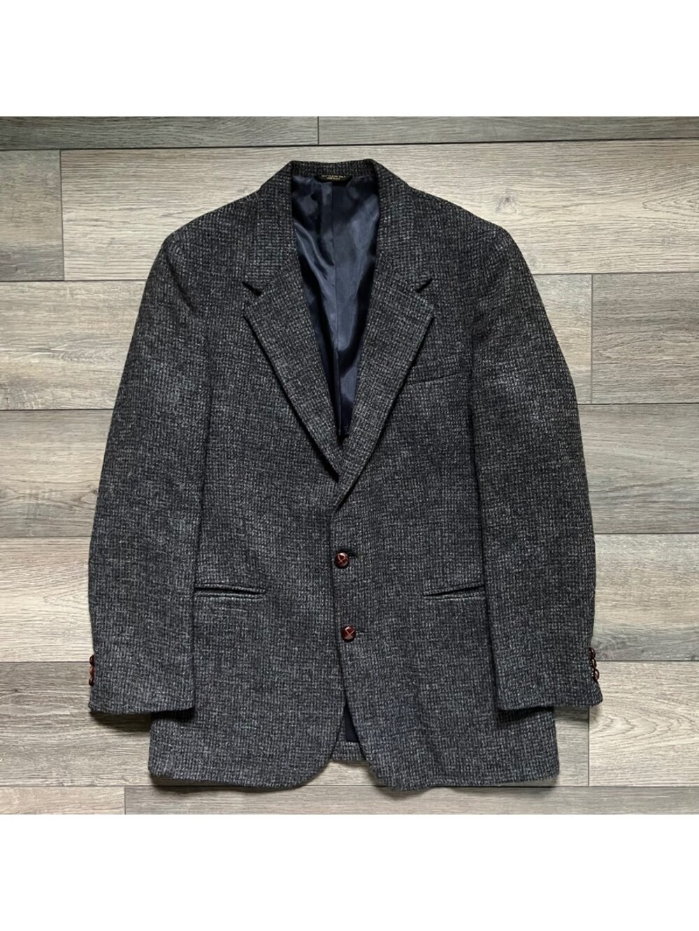 Vintage Harris Tweed Men's 42R Gray Wool Sport Coat Blazer Two Button